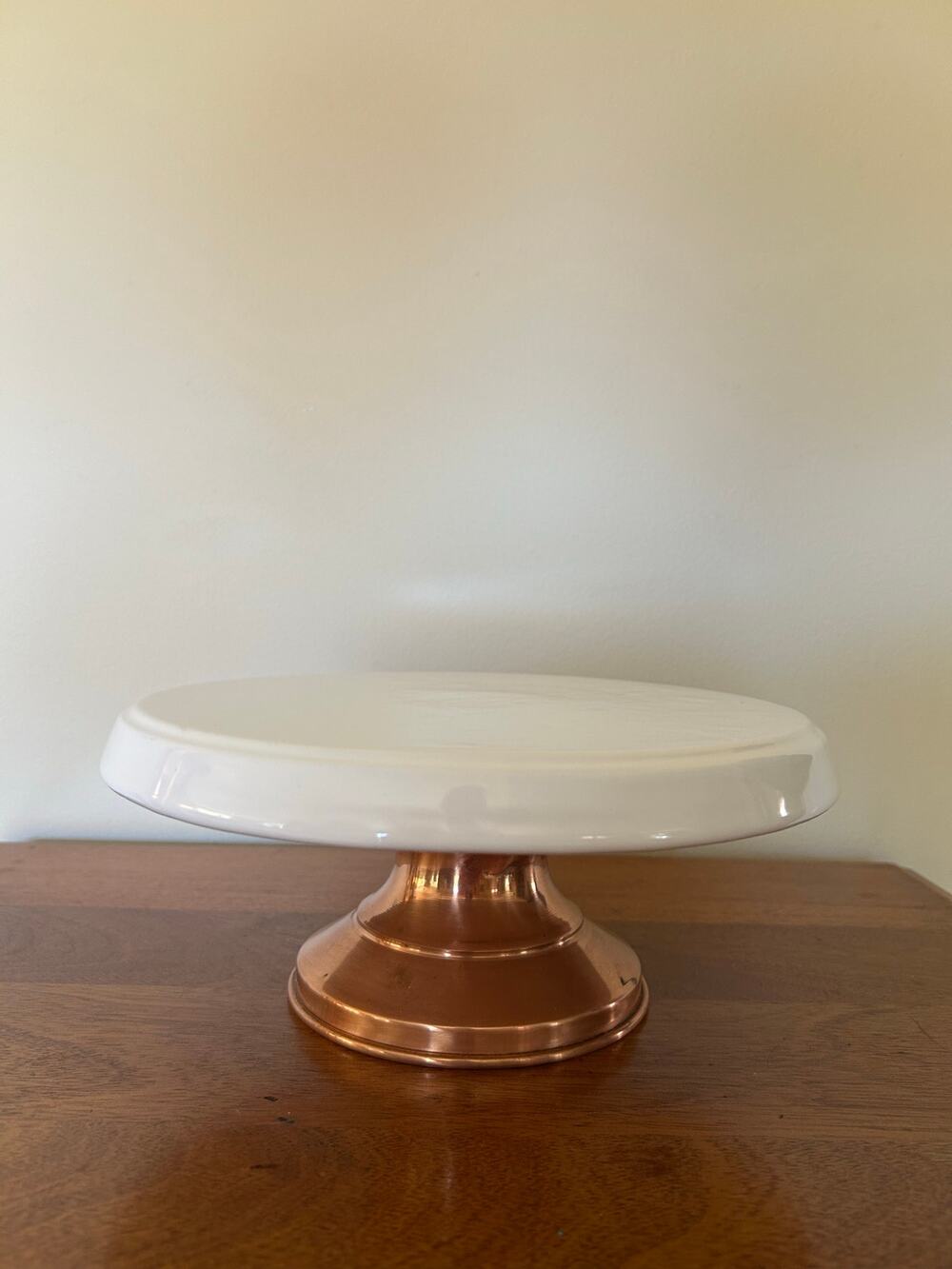 Vintage Benjamin Medwin, White Stoneware Pedestal Cake Stand Copper Base